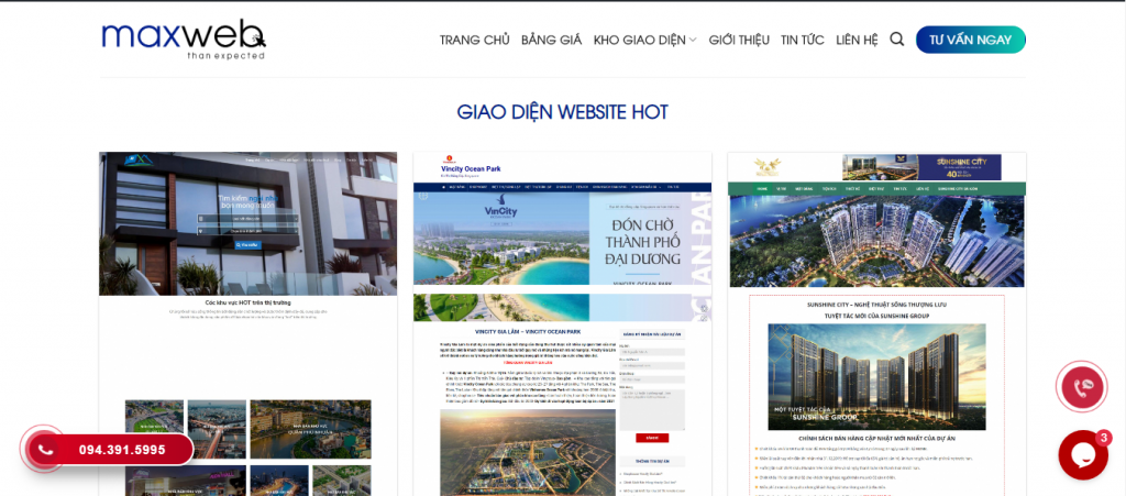 Kho giao diện website bất động sản tại Maxweb.vn