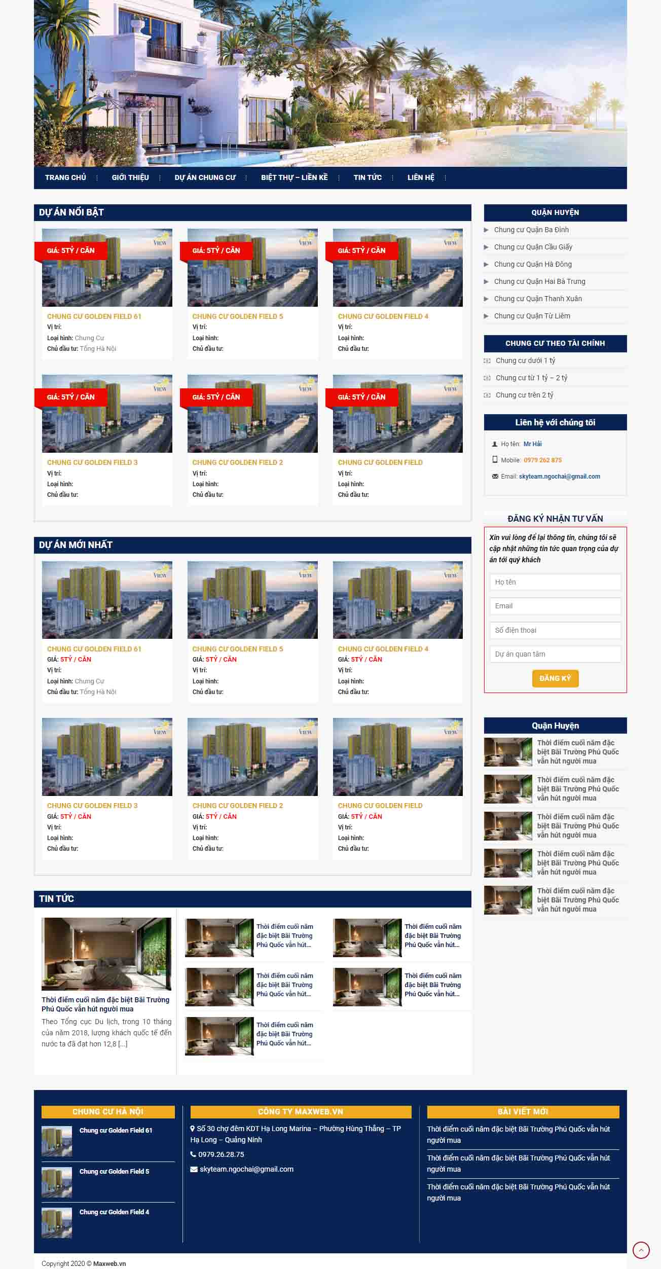 Mẫu giao diện thiết kế website bất động sản nhiều dự án