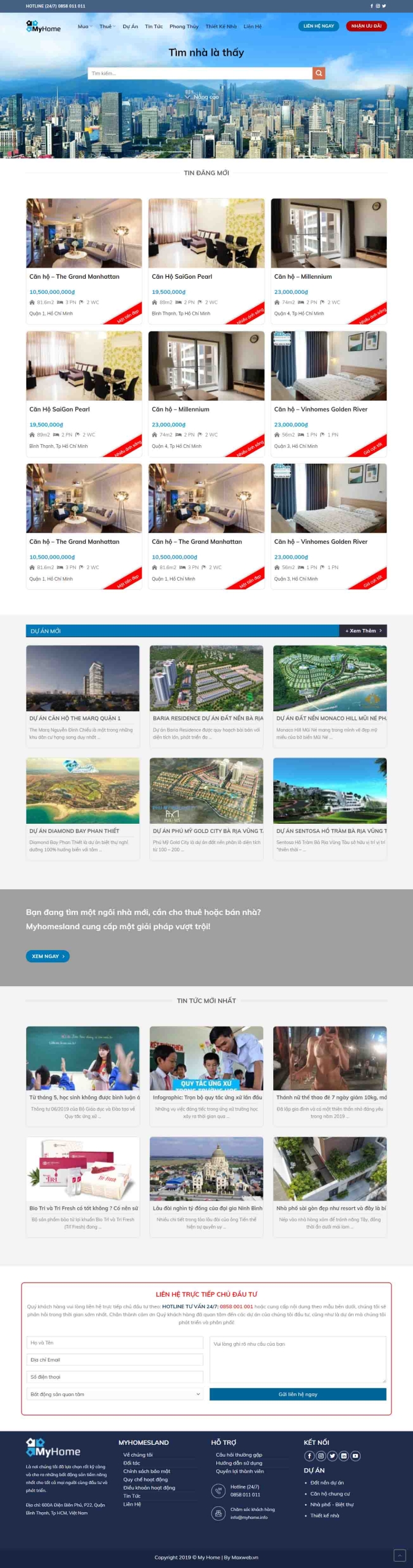 Mẫu giao diện thiết kế website bất động sản nhiều dự án giá rẻ
