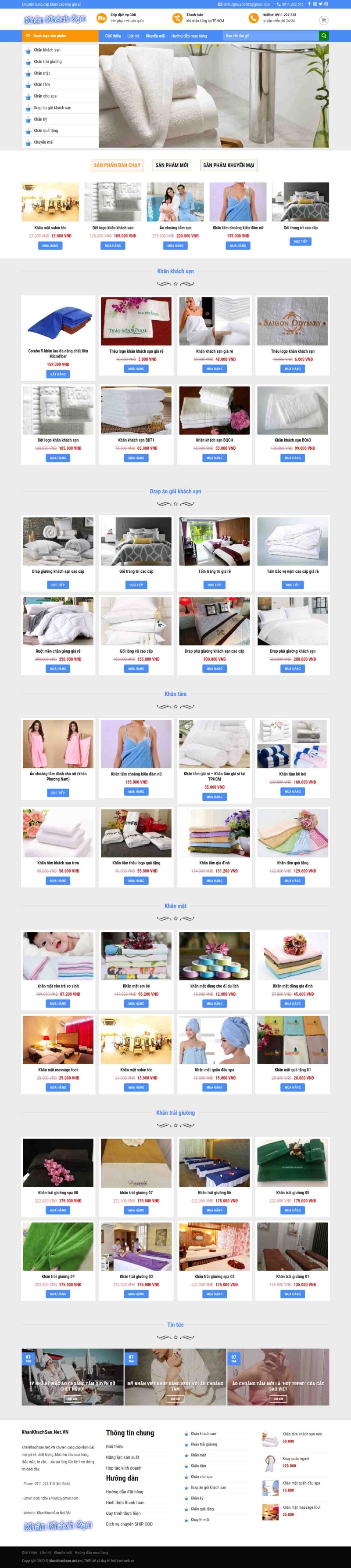 Mẫu giao diện thiết kế website bán hàng khăn khách sạn