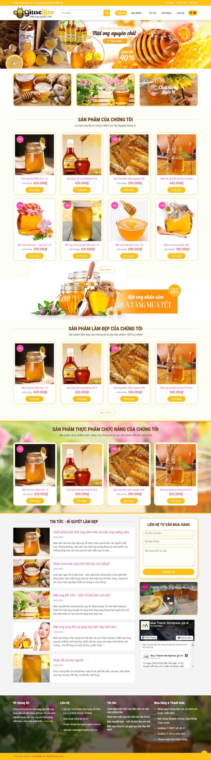 Mẫu giao diện thiết kế website bán hàng mật ong