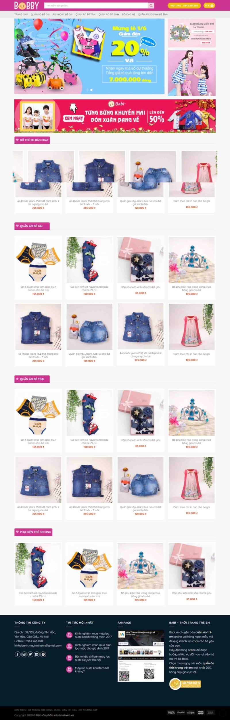 Mẫu giao diện thiết kế website bán hàng quần áo trẻ em