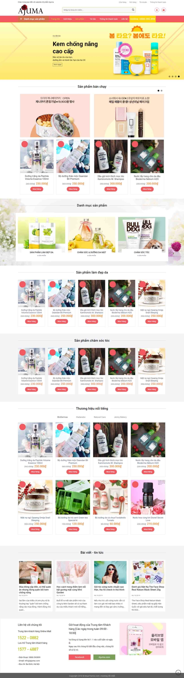 Mẫu giao diện thiết kế website bán hàng mỹ phẩm