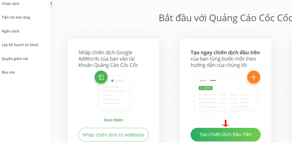 Vào tab Chiến dịch, chọn Tạo chiến dịch
