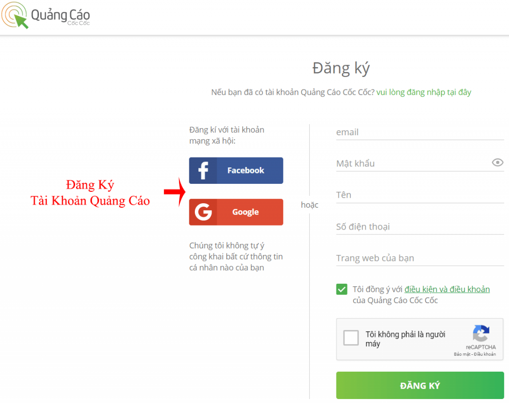 Tạo tài khoản quảng cáo