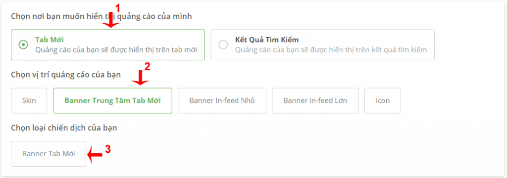 Chọn tiếp Banner Tab Mới