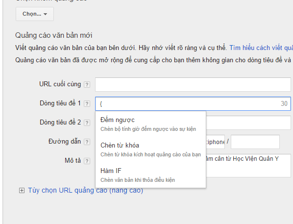 Cách chèn từ khóa vào Google AdWord