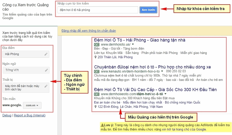 Vị trí hiển thị Google Ads