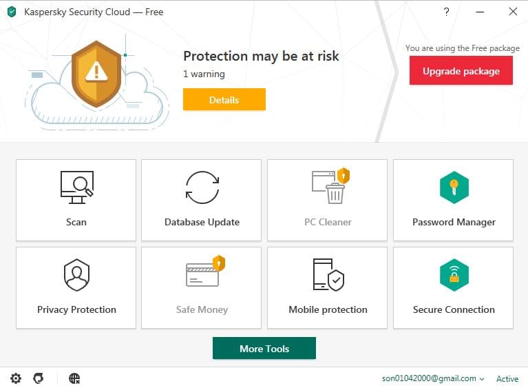 Giao diện phần mềm Kaspersky Security Cloud - Free