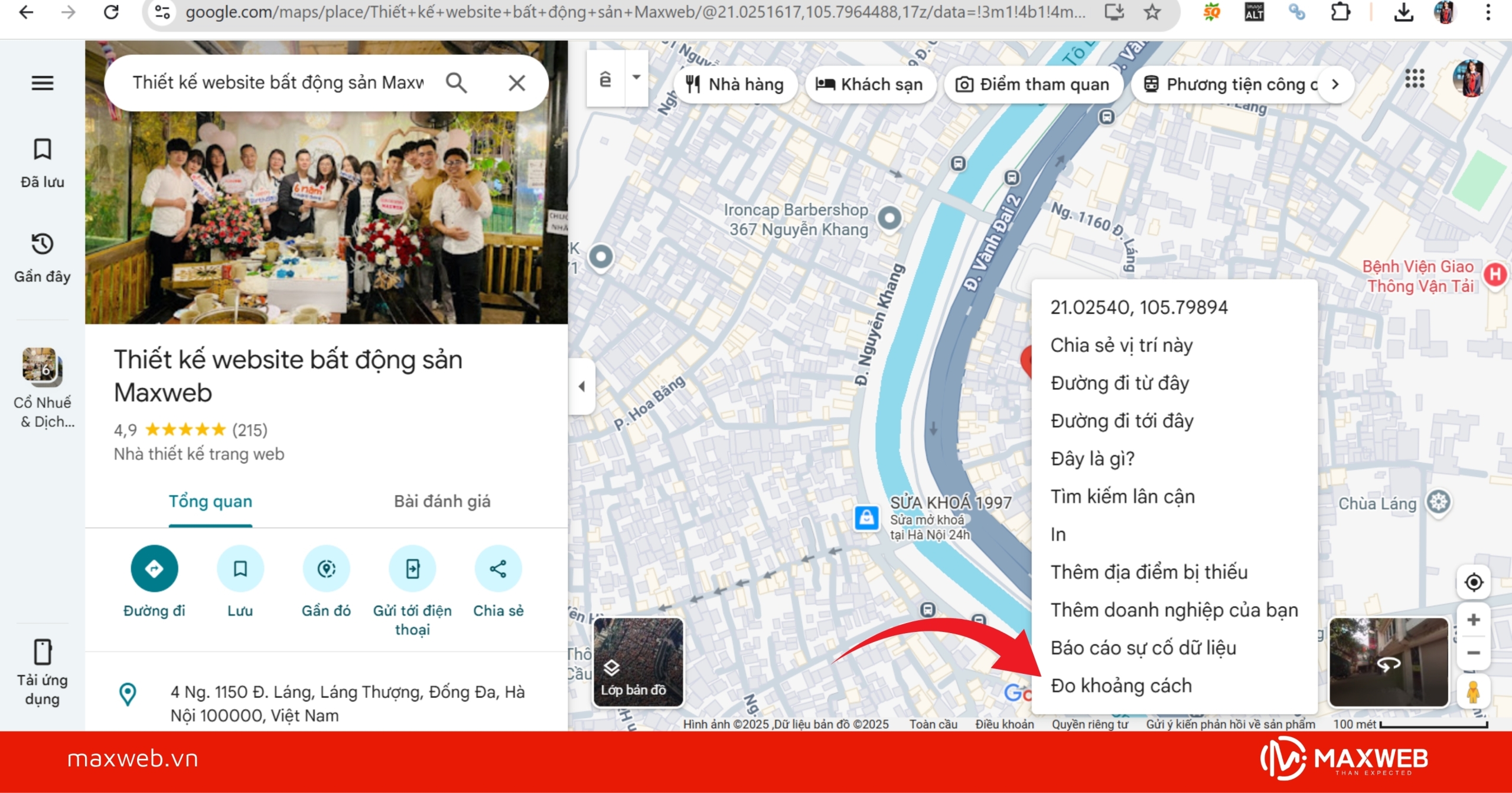 Chọn đo khoảng cách