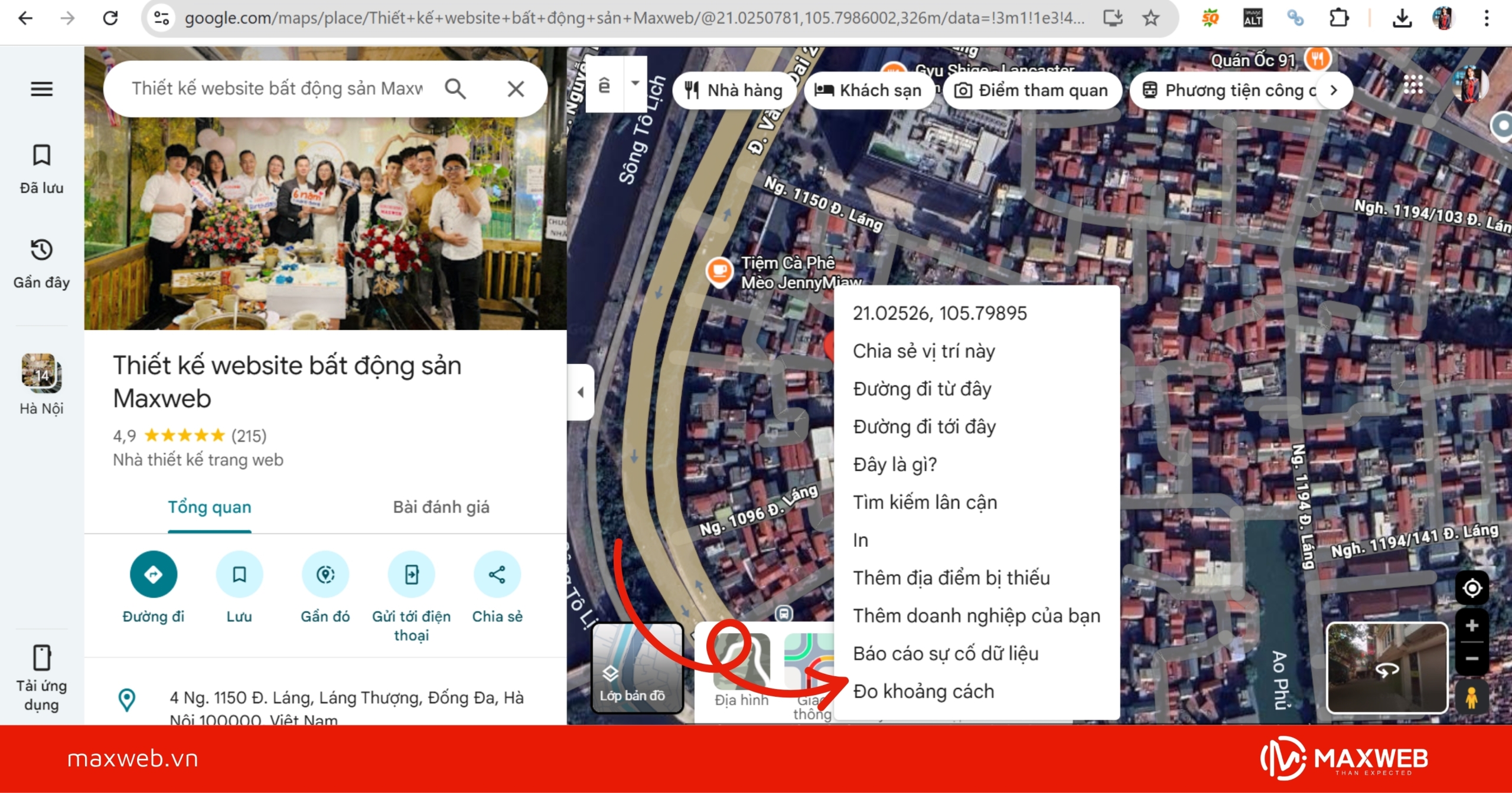 Chọn chế độ đo khoảng cách ở cuối