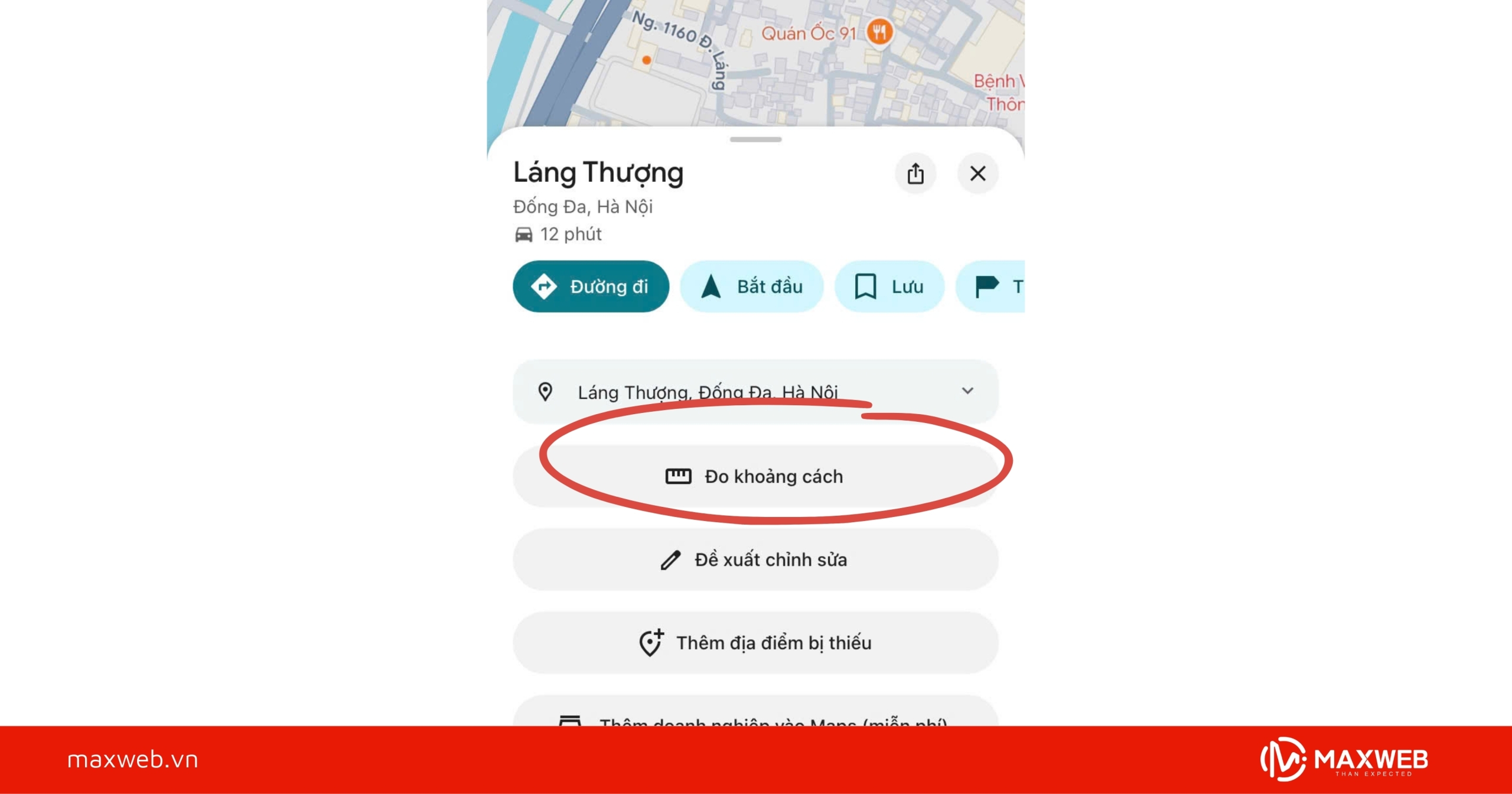 Chọn đo khoảng cách trên điện thoại
