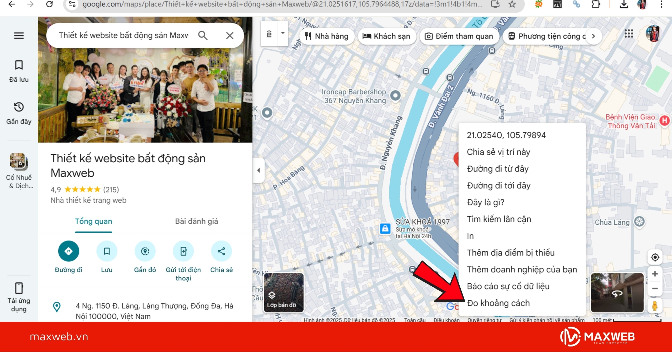 Chọn đo khoảng cách
