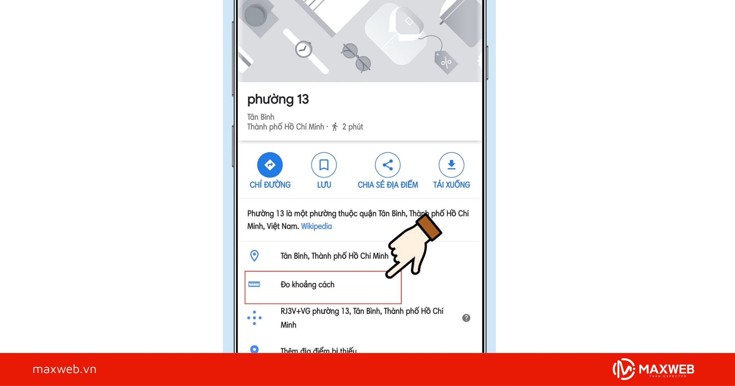 Chọn đo khoảng cách trên điện thoại