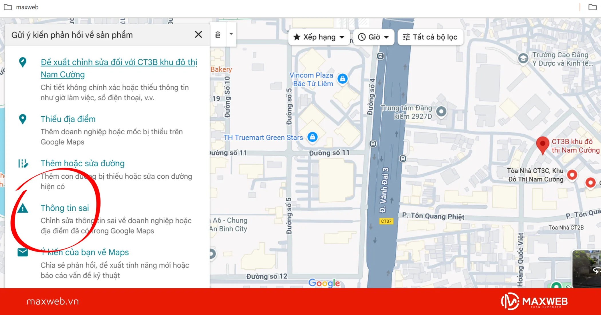 Chọn thông tin sai trên Google map