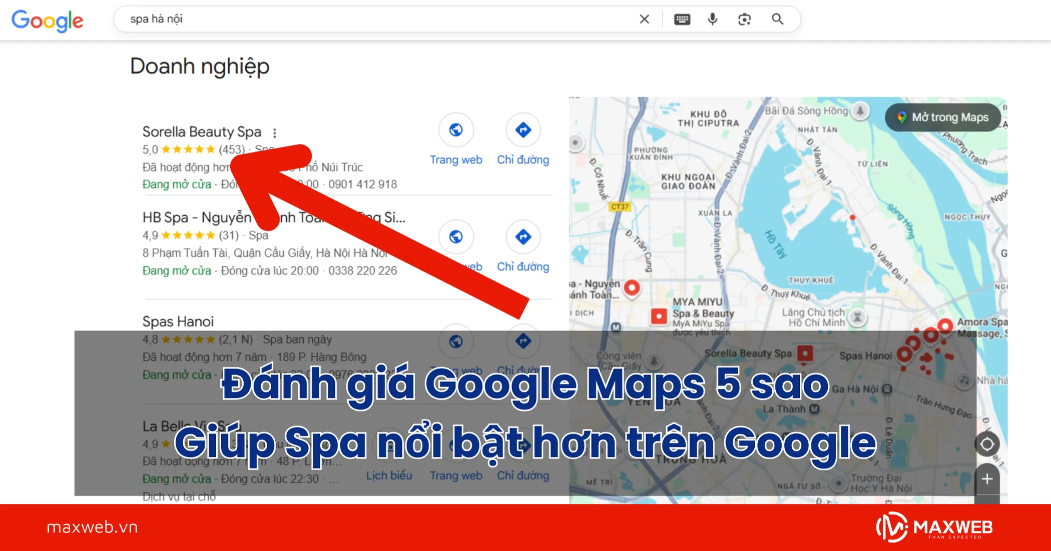 Đánh giá map 5 sao giúp spa nổi bật hơn trên Google