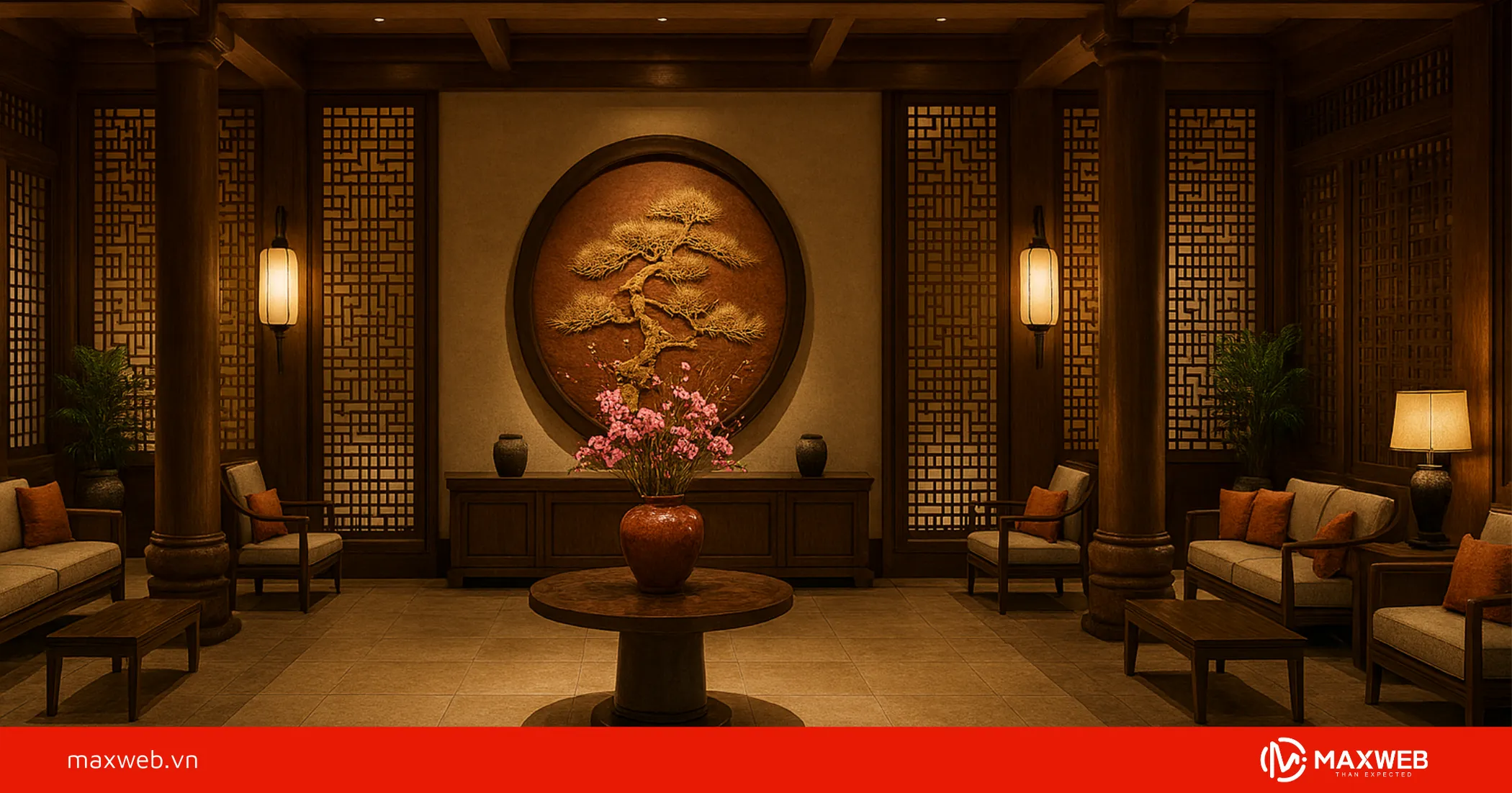 Decor tiền sảnh khách sạn phong cách á đông