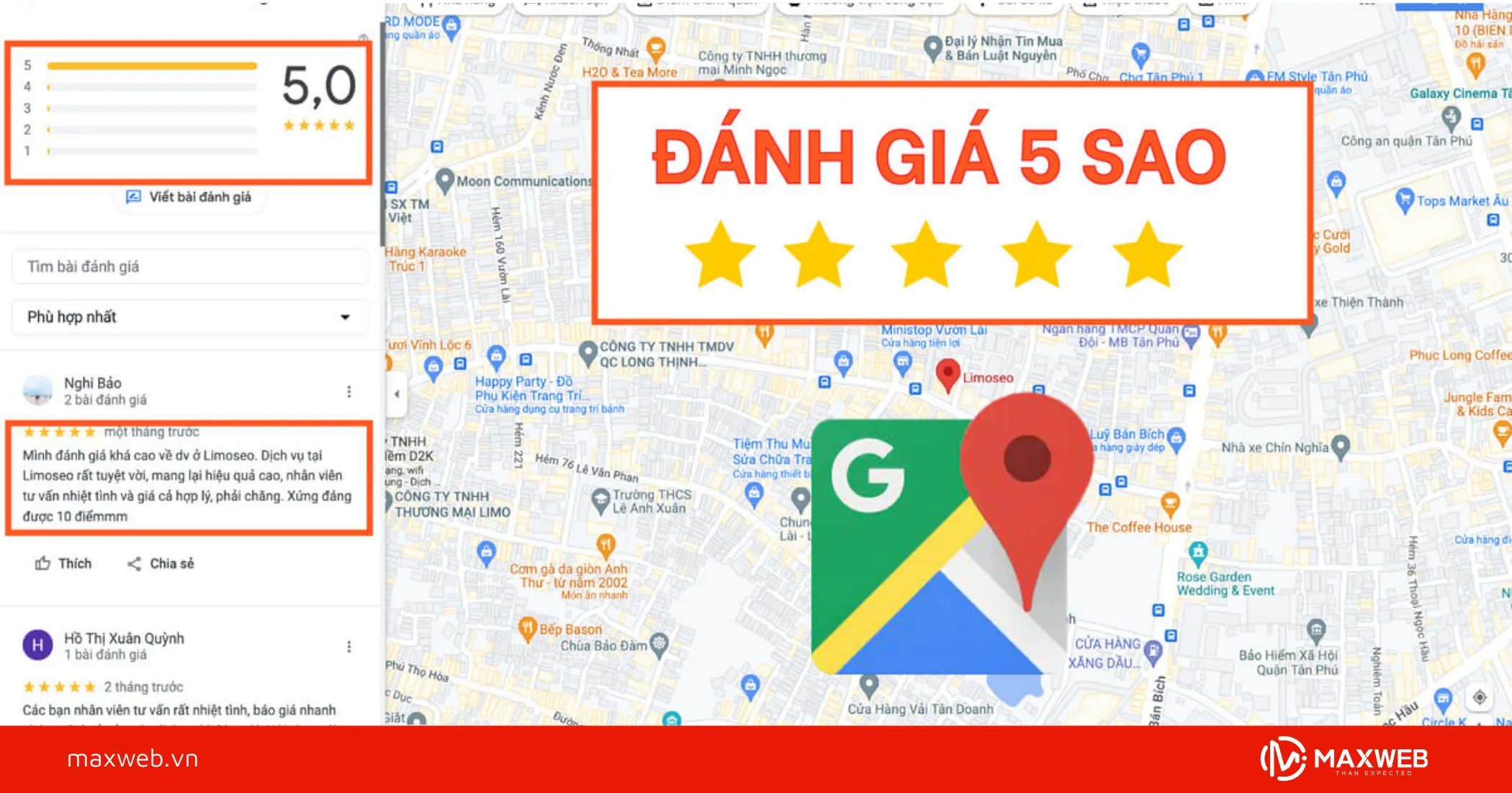 Dịch vụ đánh giá trên google map của maxweb