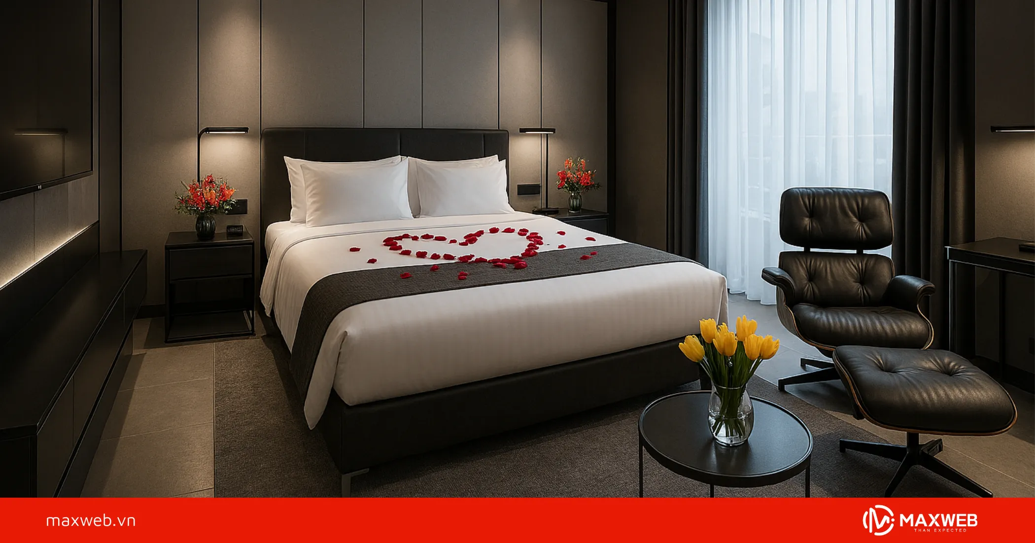Mẫu decor phòng honeymoon khách sạn phong cách hiện đại