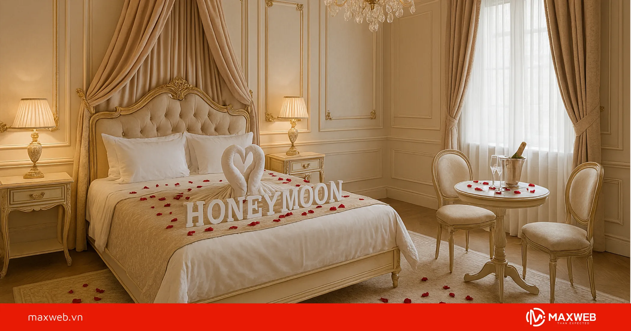 Mẫu trang trí phòng Honeymoon trong khách sạn phong cách tân cổ điển