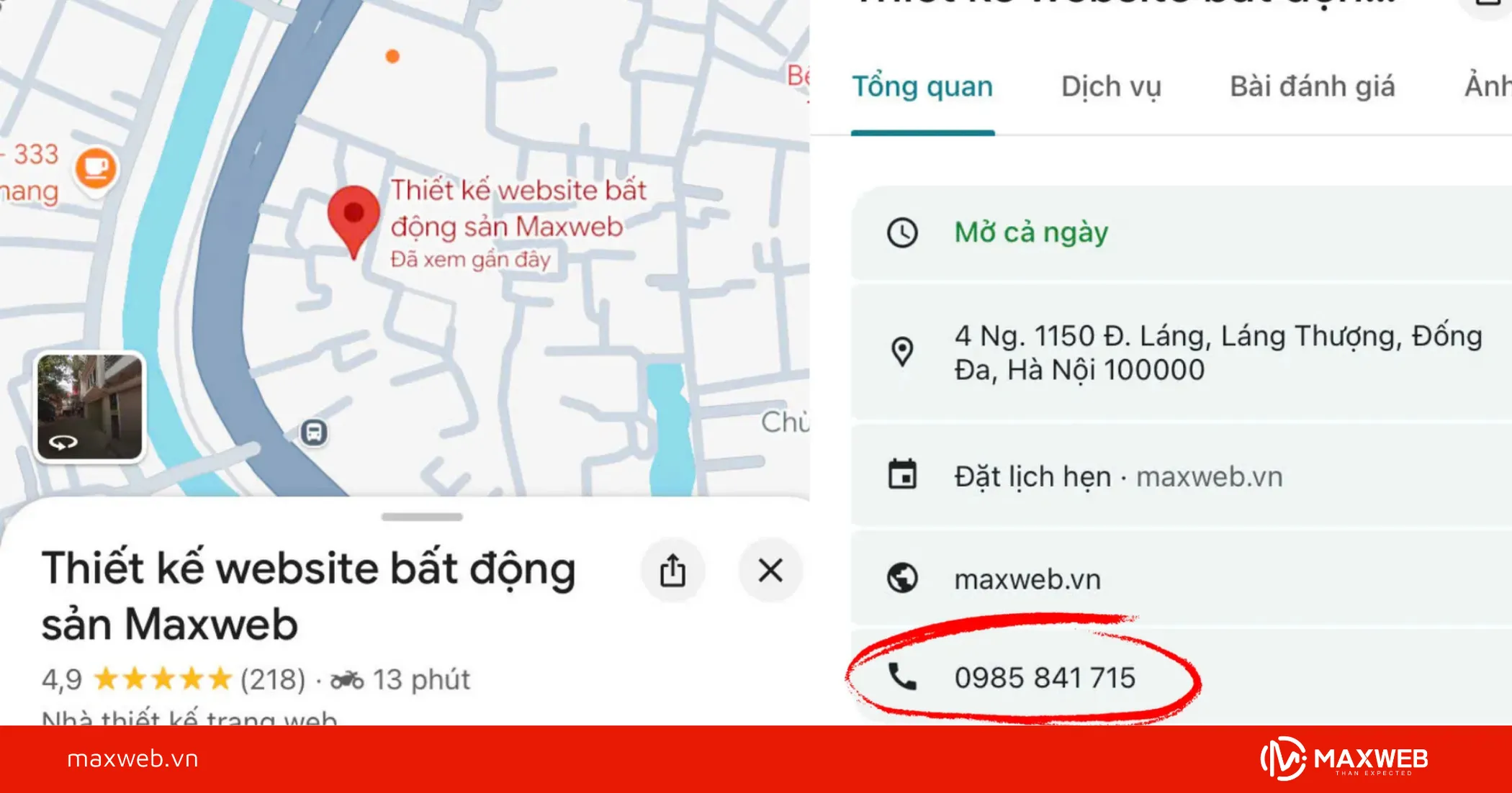 Xác định vị trí số điện thoại doanh nghiệp trên google map