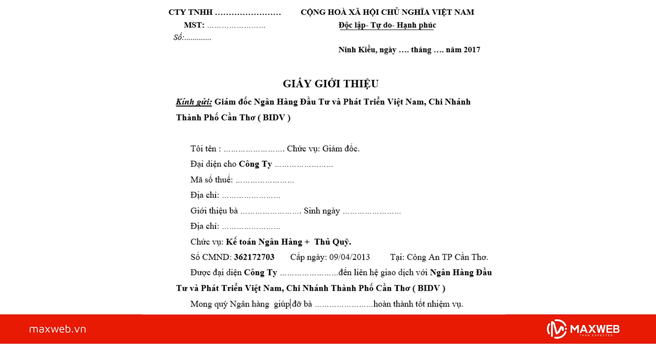 Giấy giới thiệu giao dịch ngân hàng