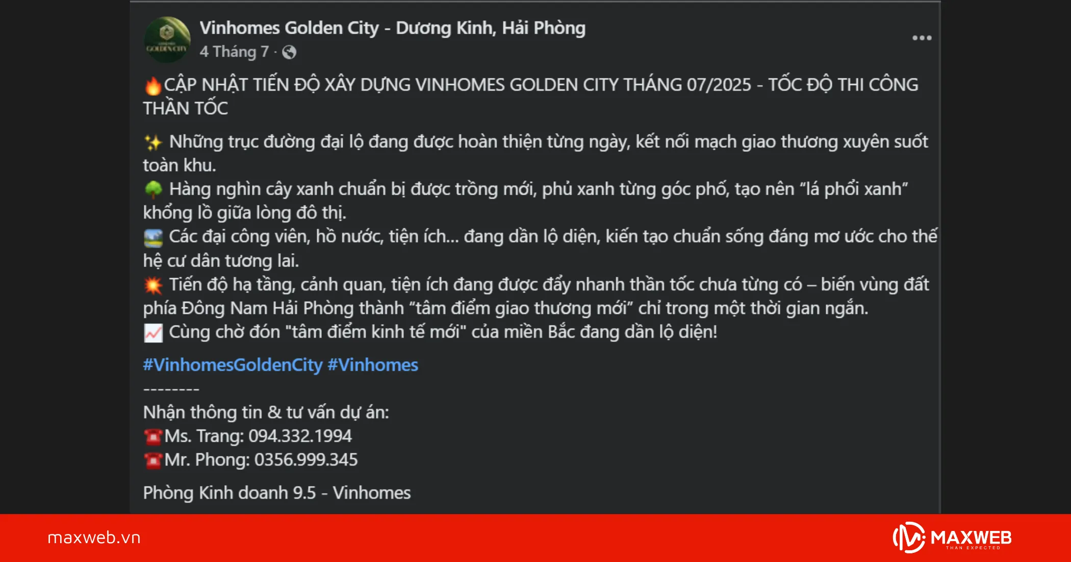 Content cập nhật tiến độ dự án mẫu 2
