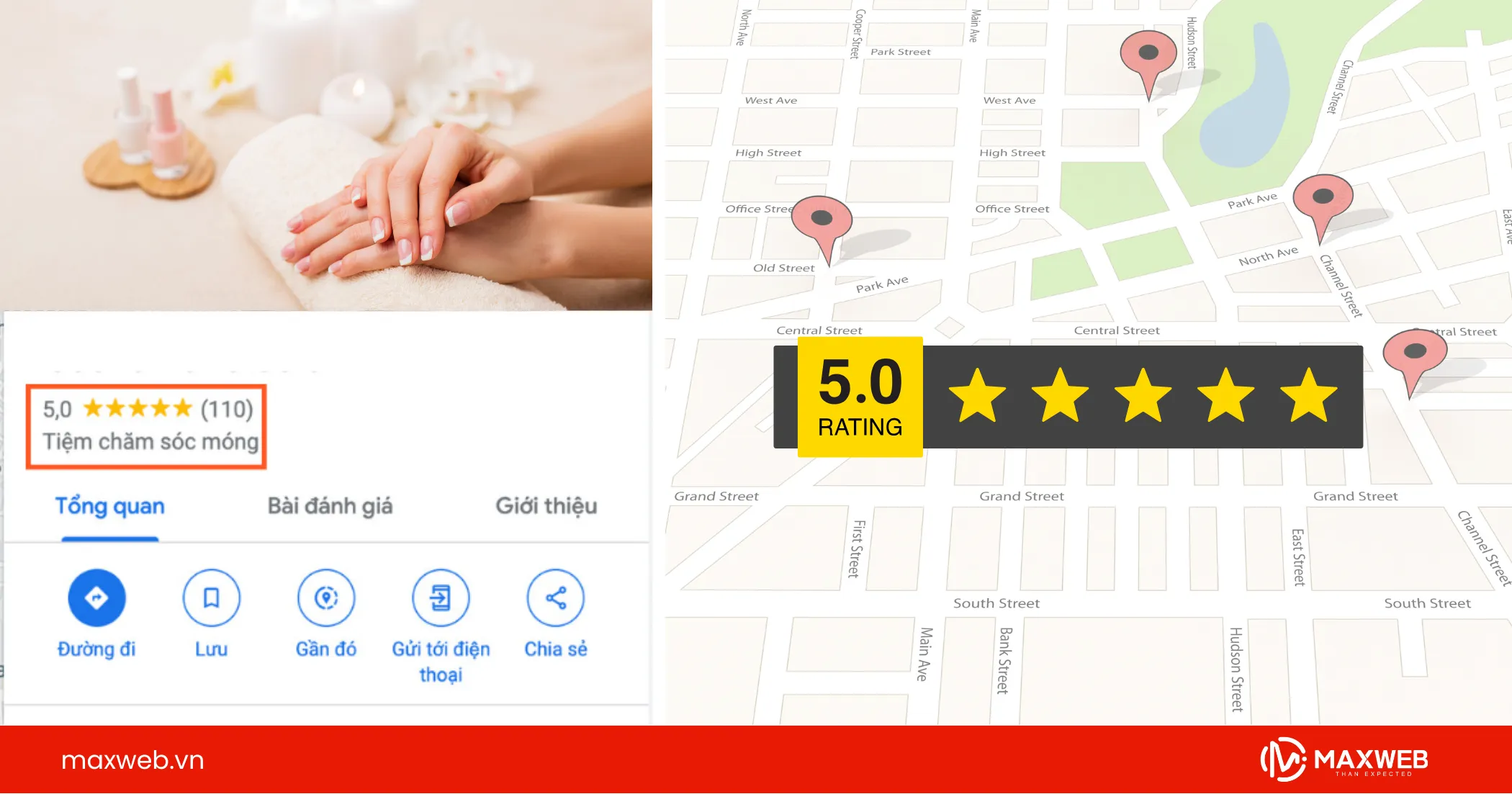 Đánh giá google map quyết định lượng khách hàng tiệm nail