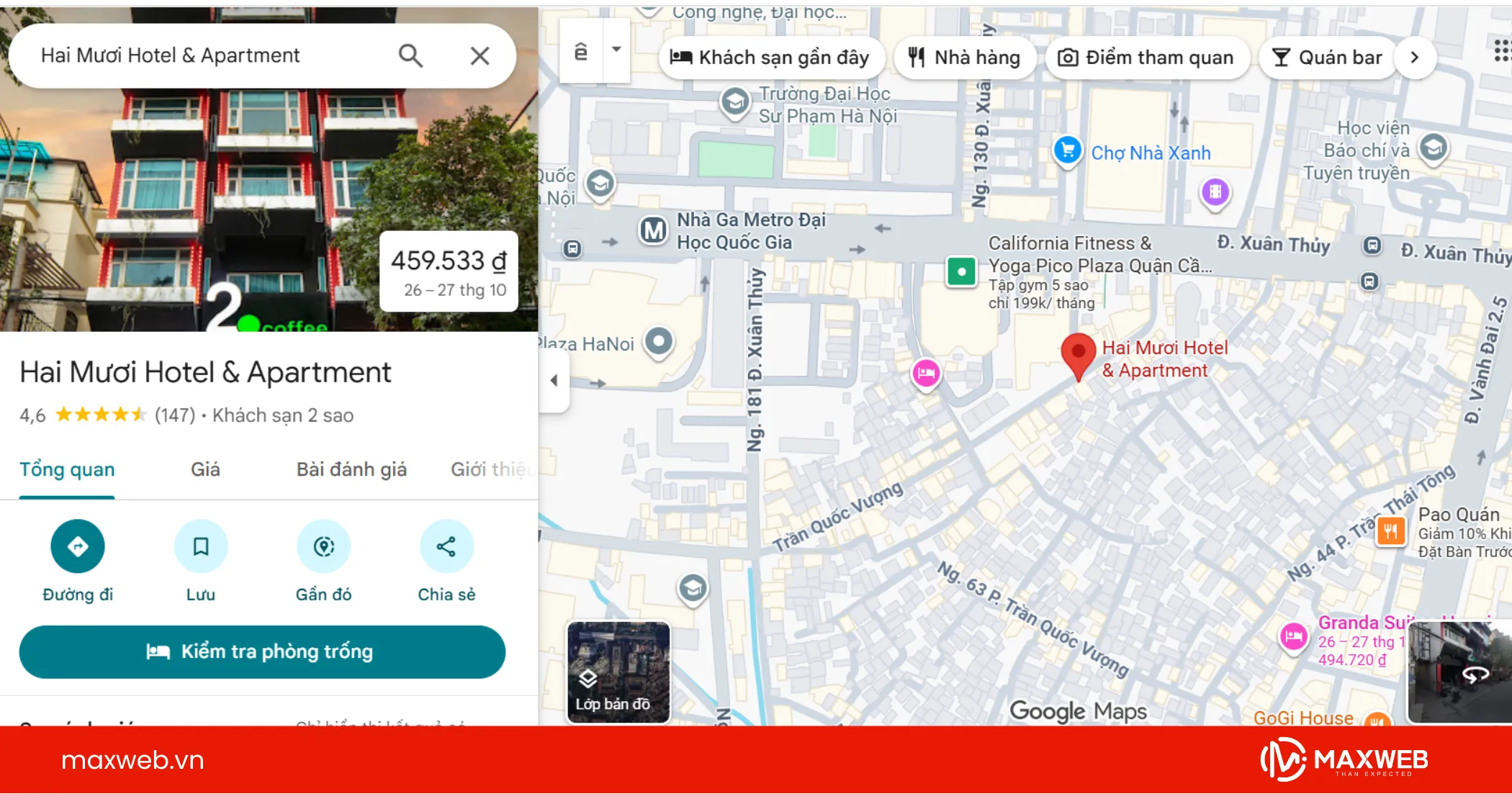 Kết quả thực tế khi google map có đánh giá chất lượng