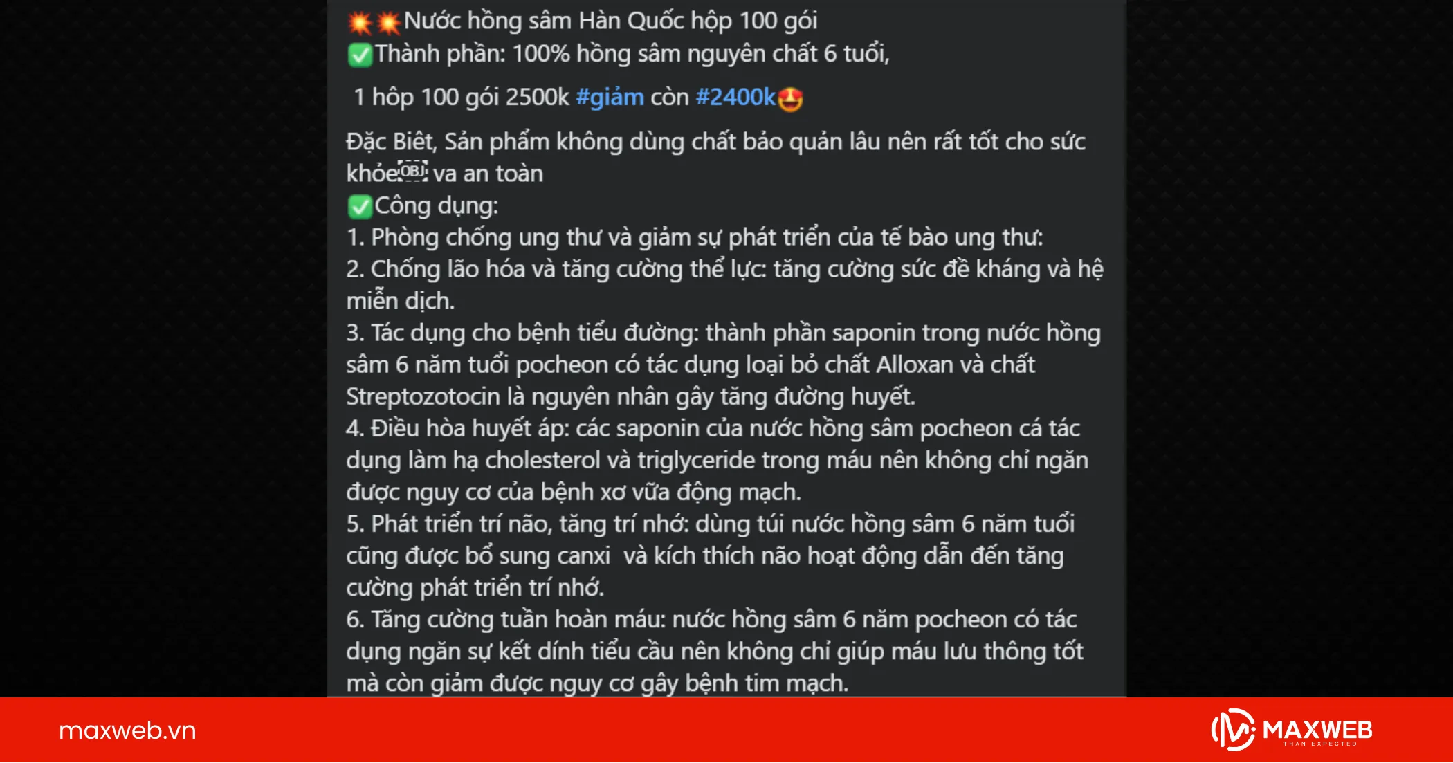 Mẫu bài viết quảng cáo thực phẩm chức năng