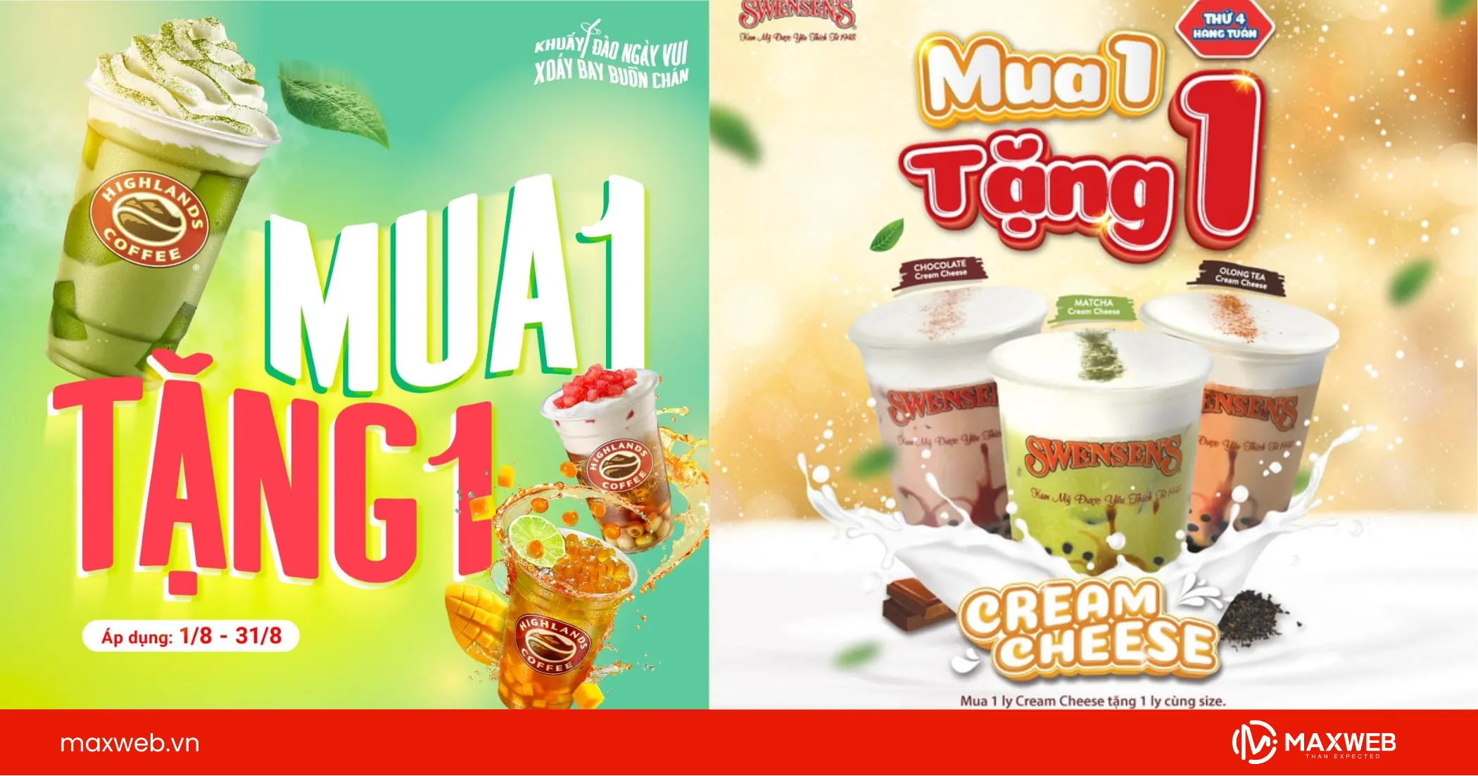 Quảng cáo trà sữa kèm dịch vụ mua 1 tặng 1