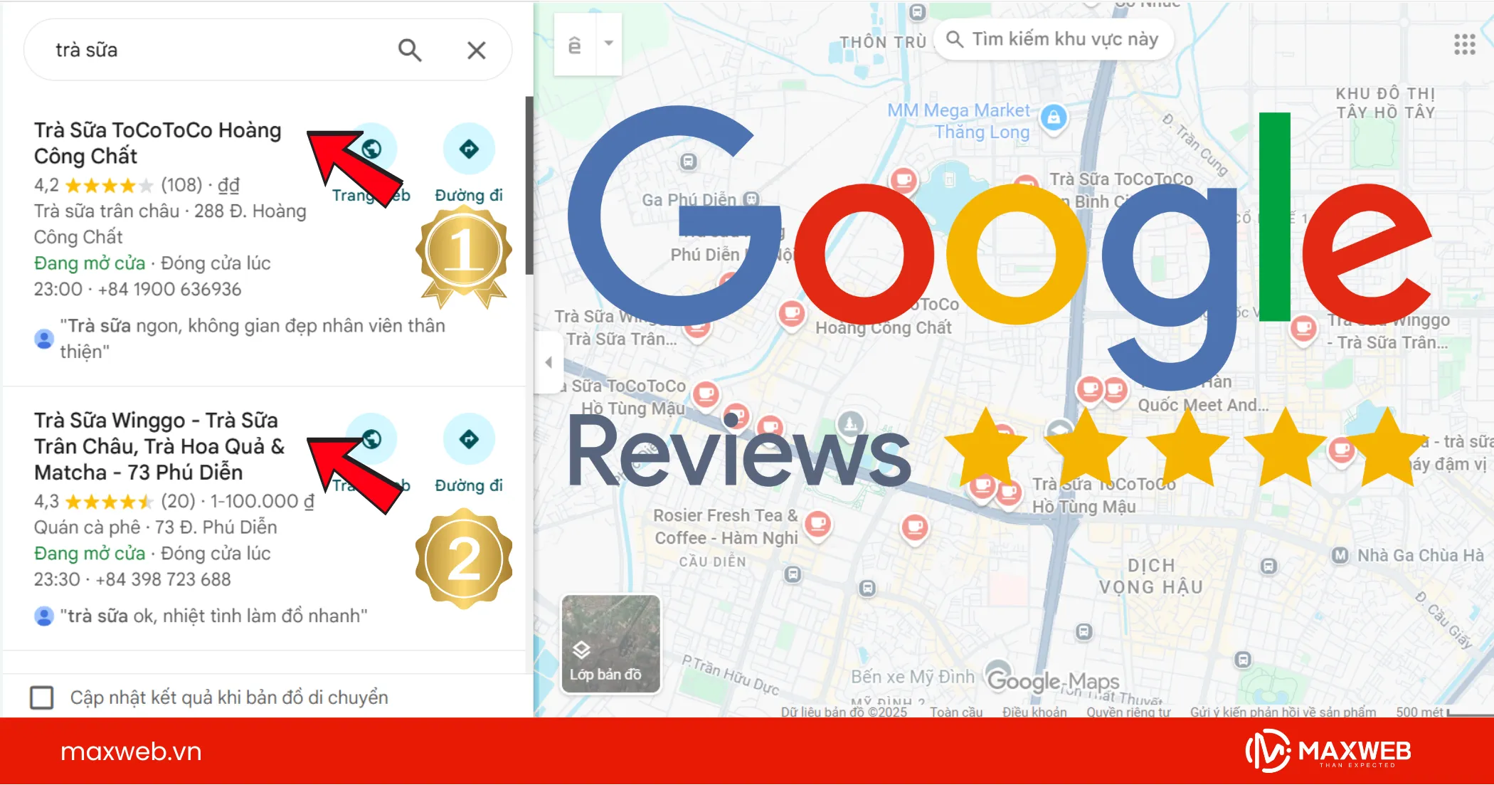 Quảng cáo trà sữa qua Review Map tại Maxweb