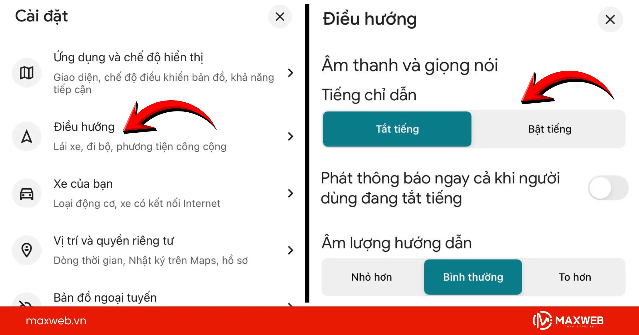 Chọn điều hướng và tùy chỉnh âm thanh