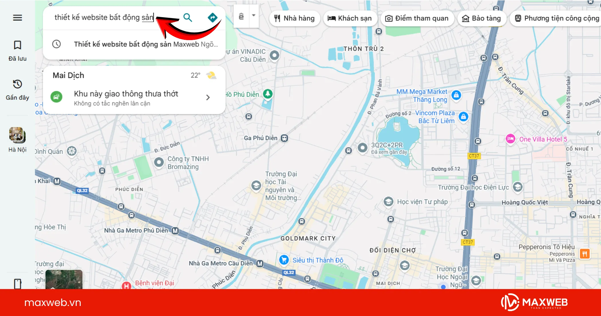 Nhập địa điểm vào thanh tìm kiếm
