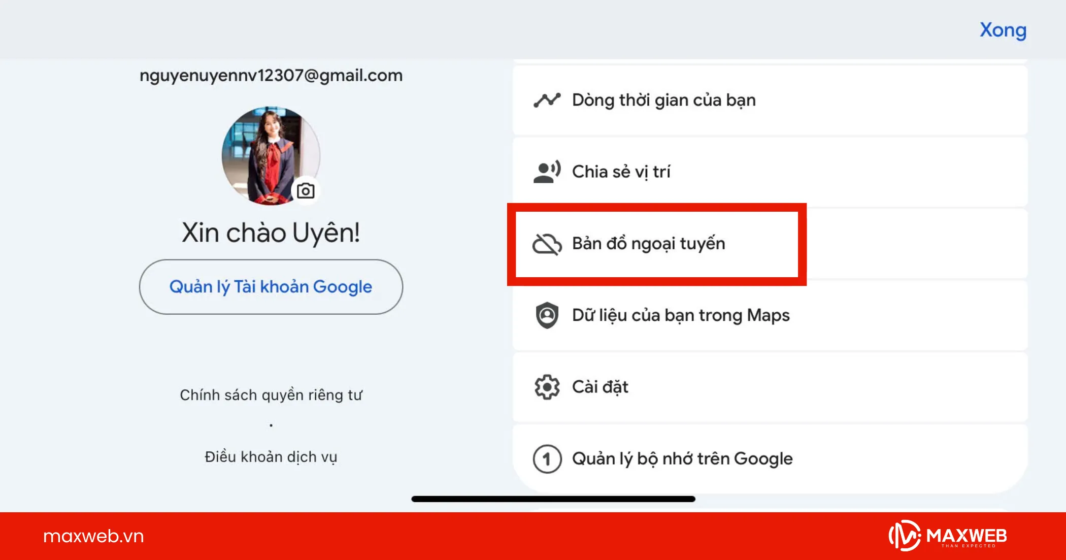 Bước 2: Chọn "bản đồ ngoại tuyến"