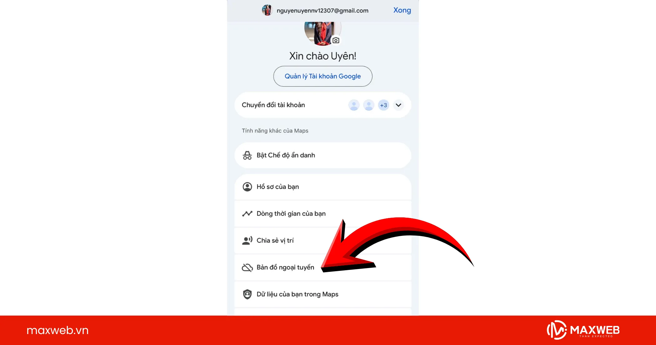 Chọn mục "bản đồ ngoại tuyến"