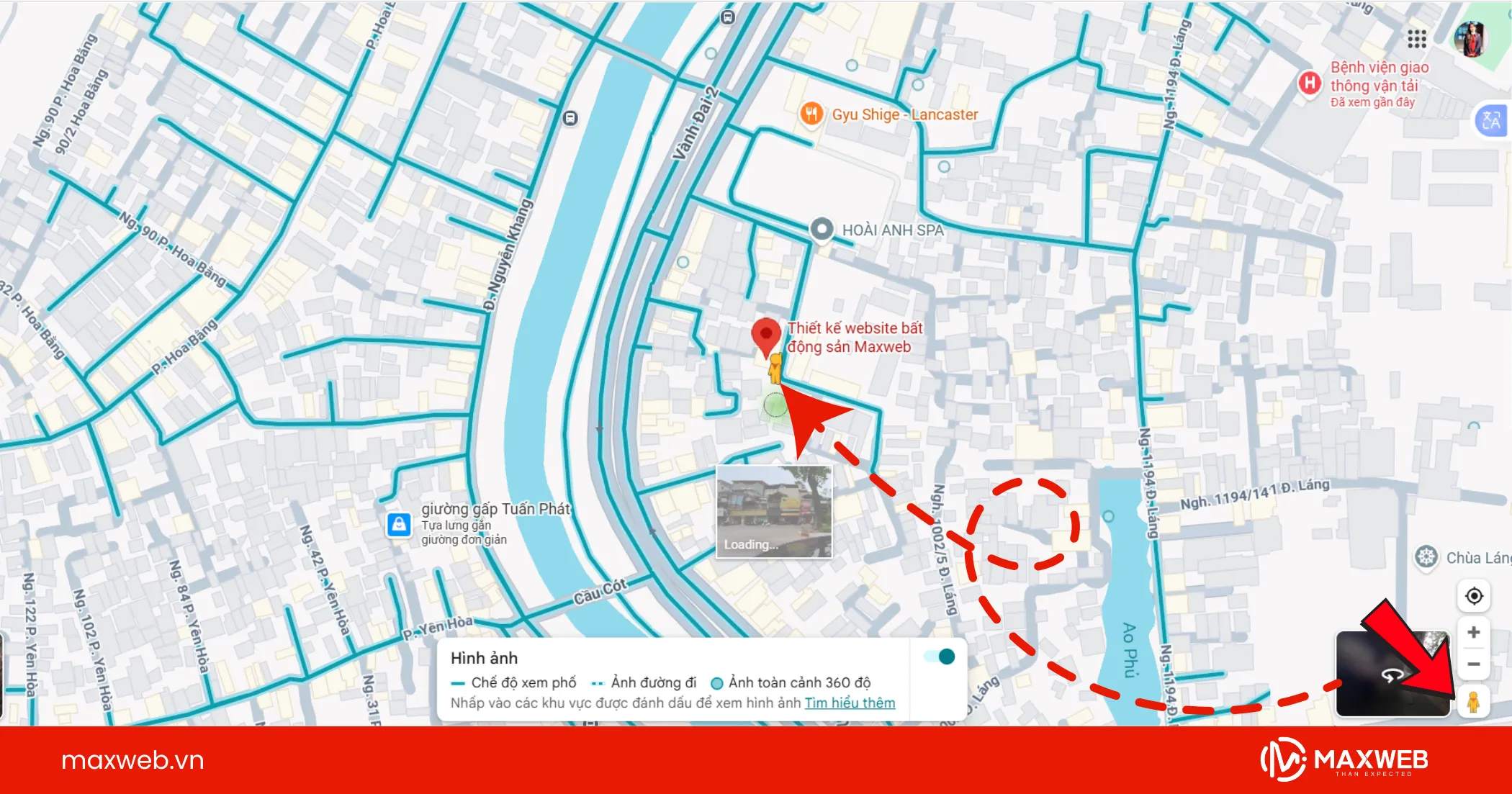 Đổi sang chế độ xem phố Google Map