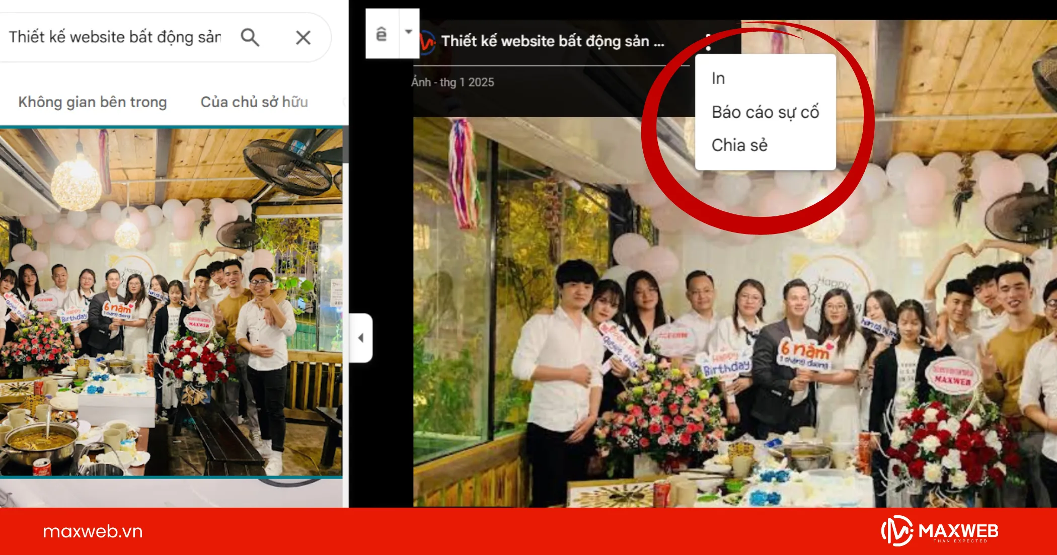 Bước 4: Chọn "báo cáo sự cố" góc trên ảnh