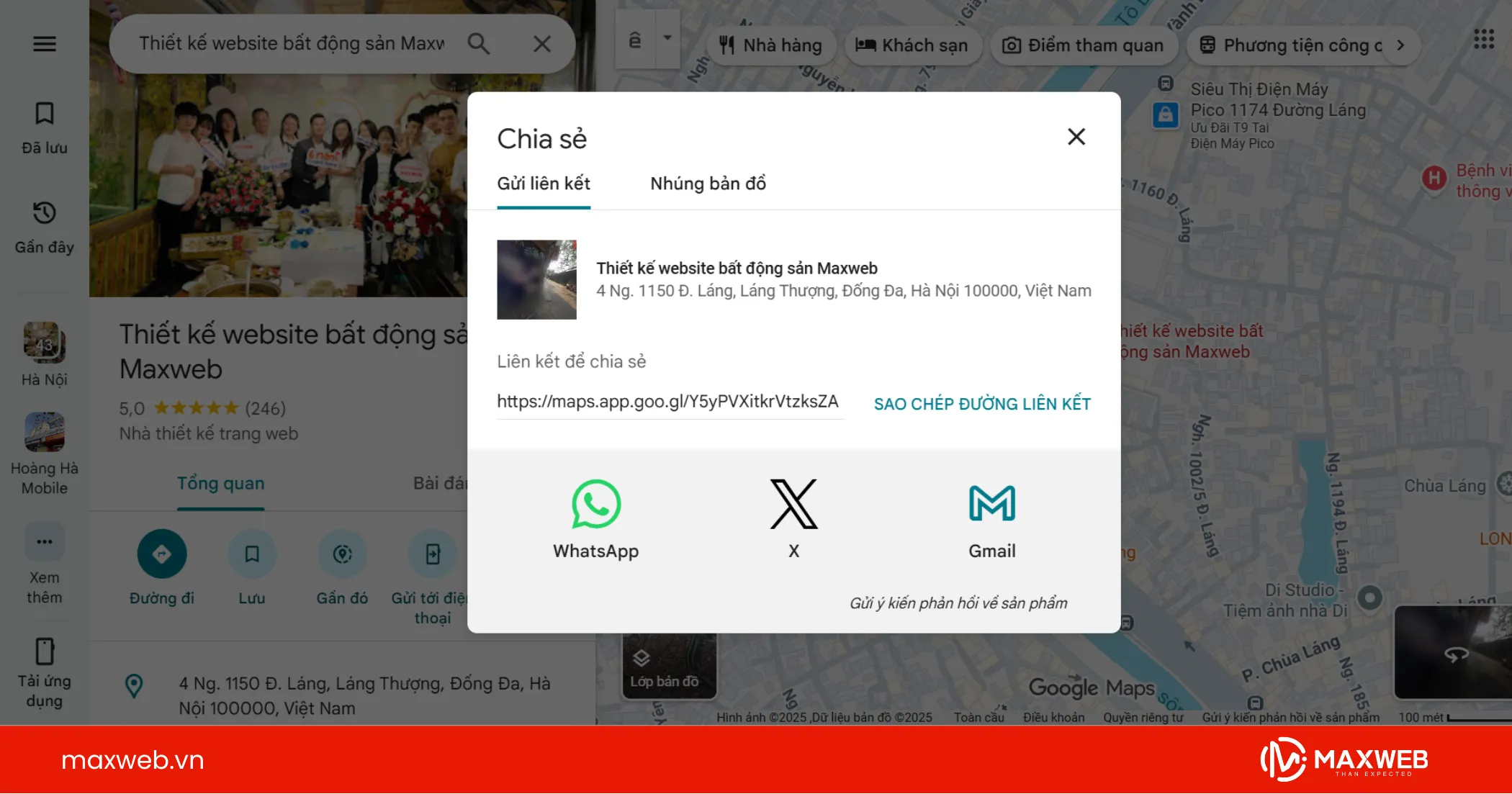 Bước 2 chọn chia sẻ bản đồ và chọn nhúng bản đồ