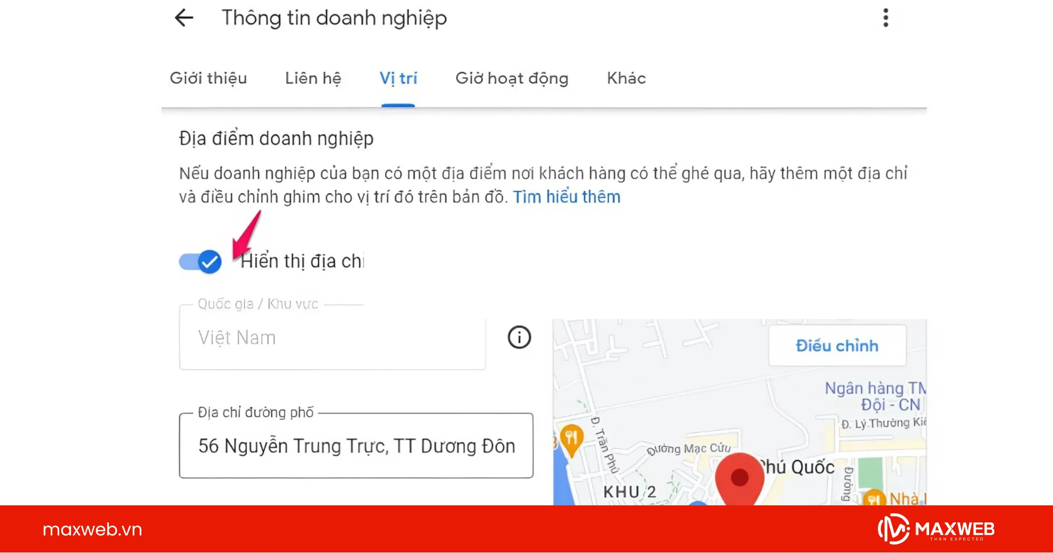 Bước 3 tắt hiển thị doanh nghiệp trên Google Map