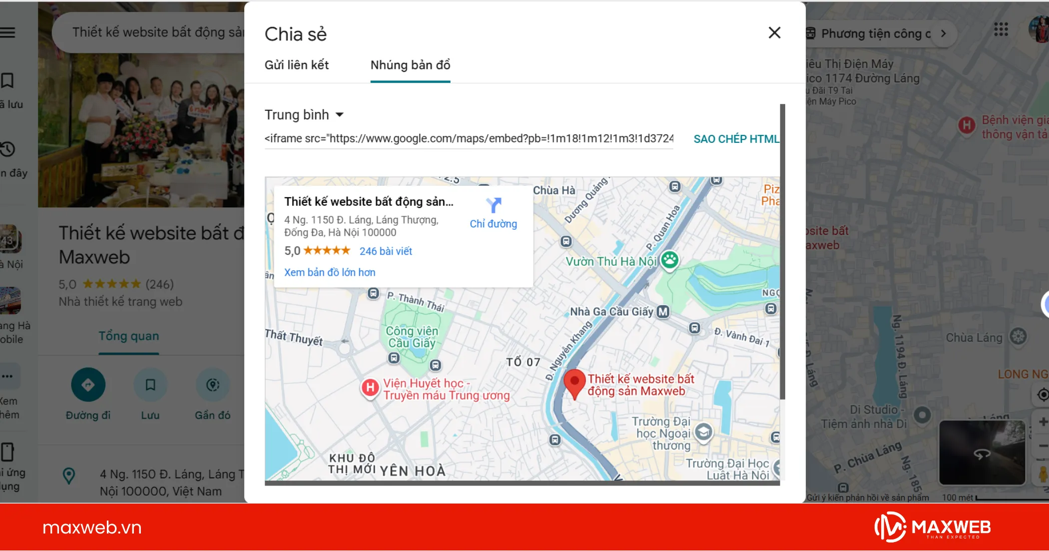 Bước 4 sao chép mã nhúng để chèn vào website