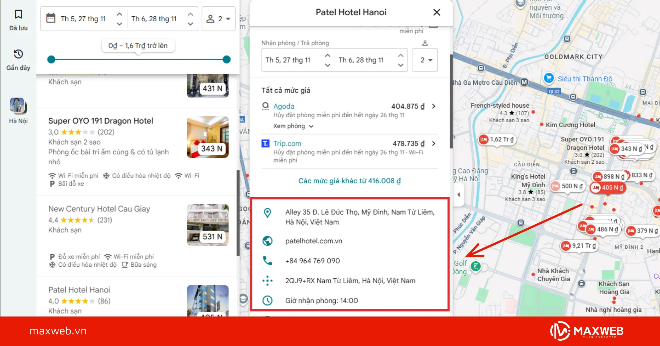 Bước 6: Gọi điện, xem website hoặc đặt phòng trực tiếp