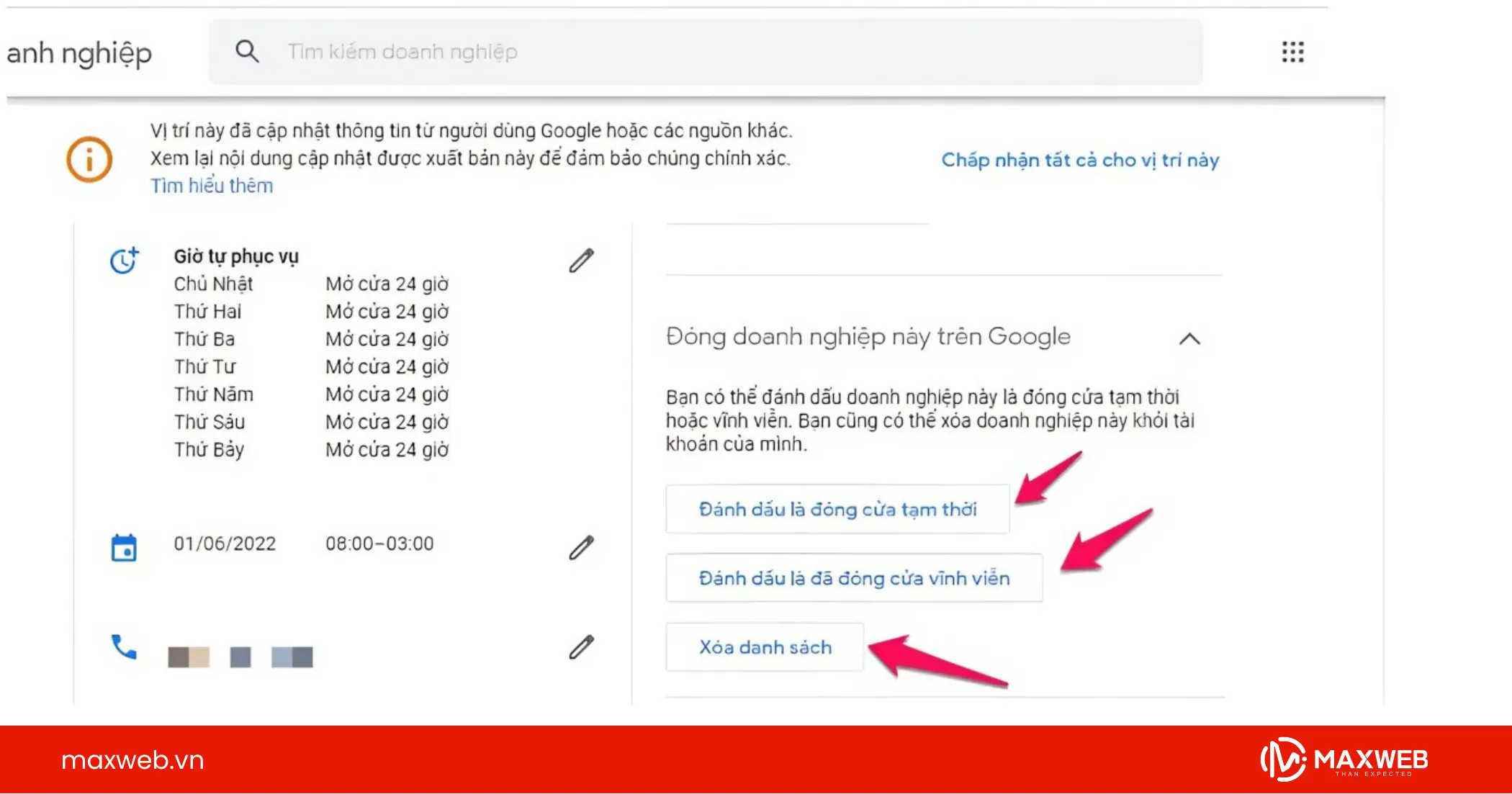 Cách ẩn doanh nghiệp tạm thời trên Google Map