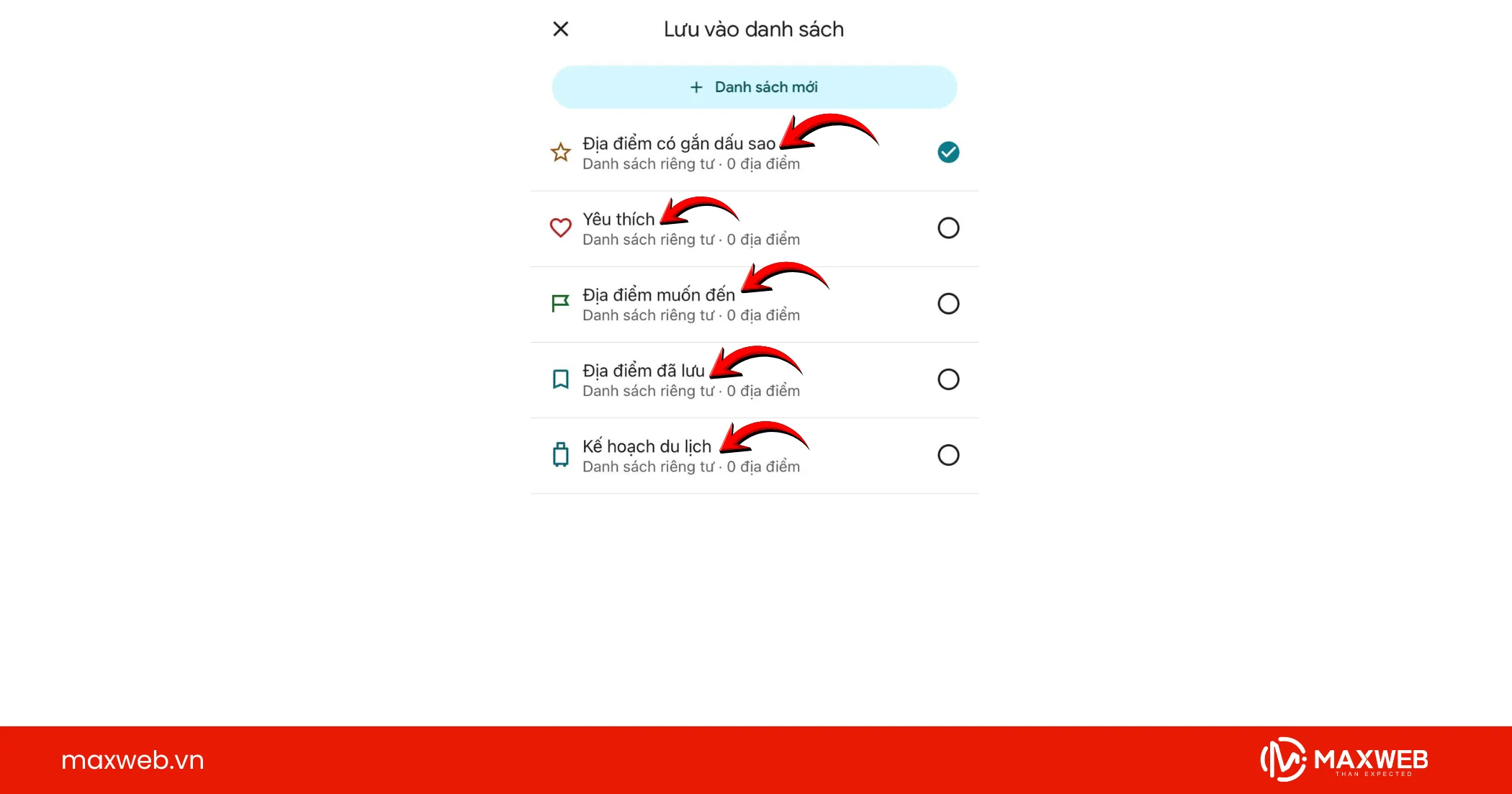 Lưu địa điểm vào danh sách phù hợp