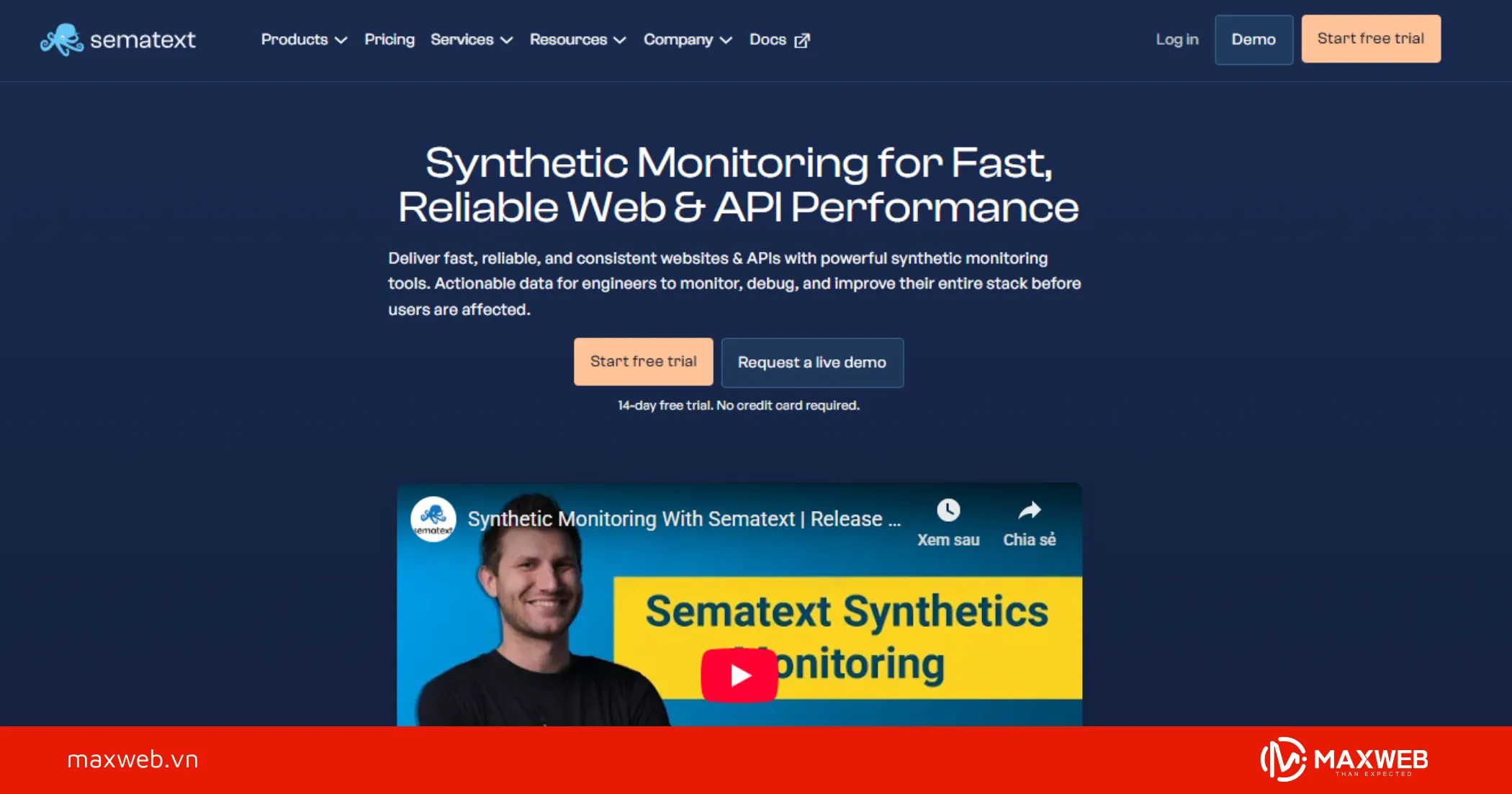 Website speed test Sematext Synthetics