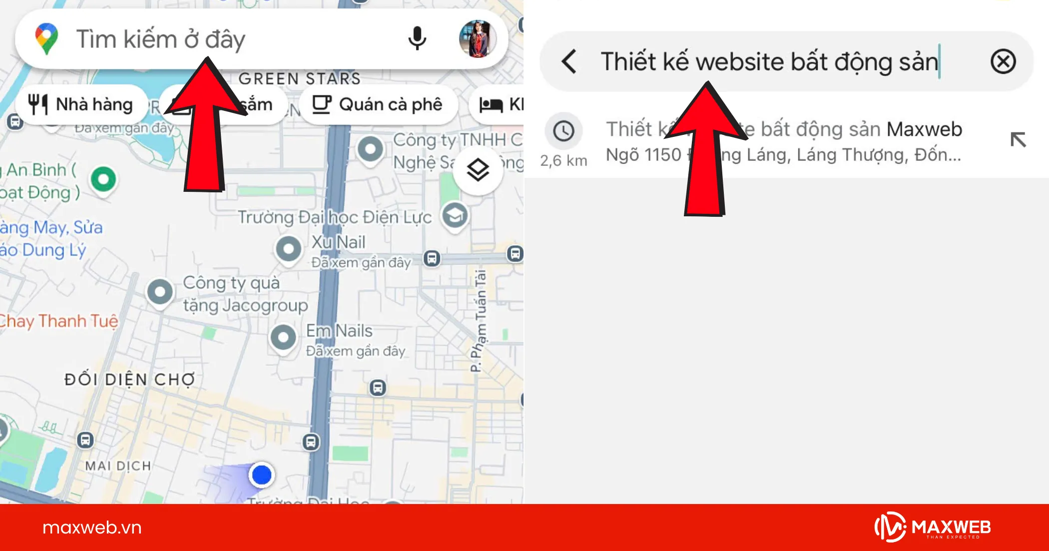 Bước 1: Mở Google Map và tìm địa điểm