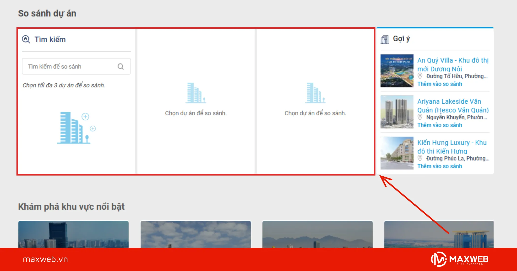 Tích hợp tính năng so sánh bất động sản