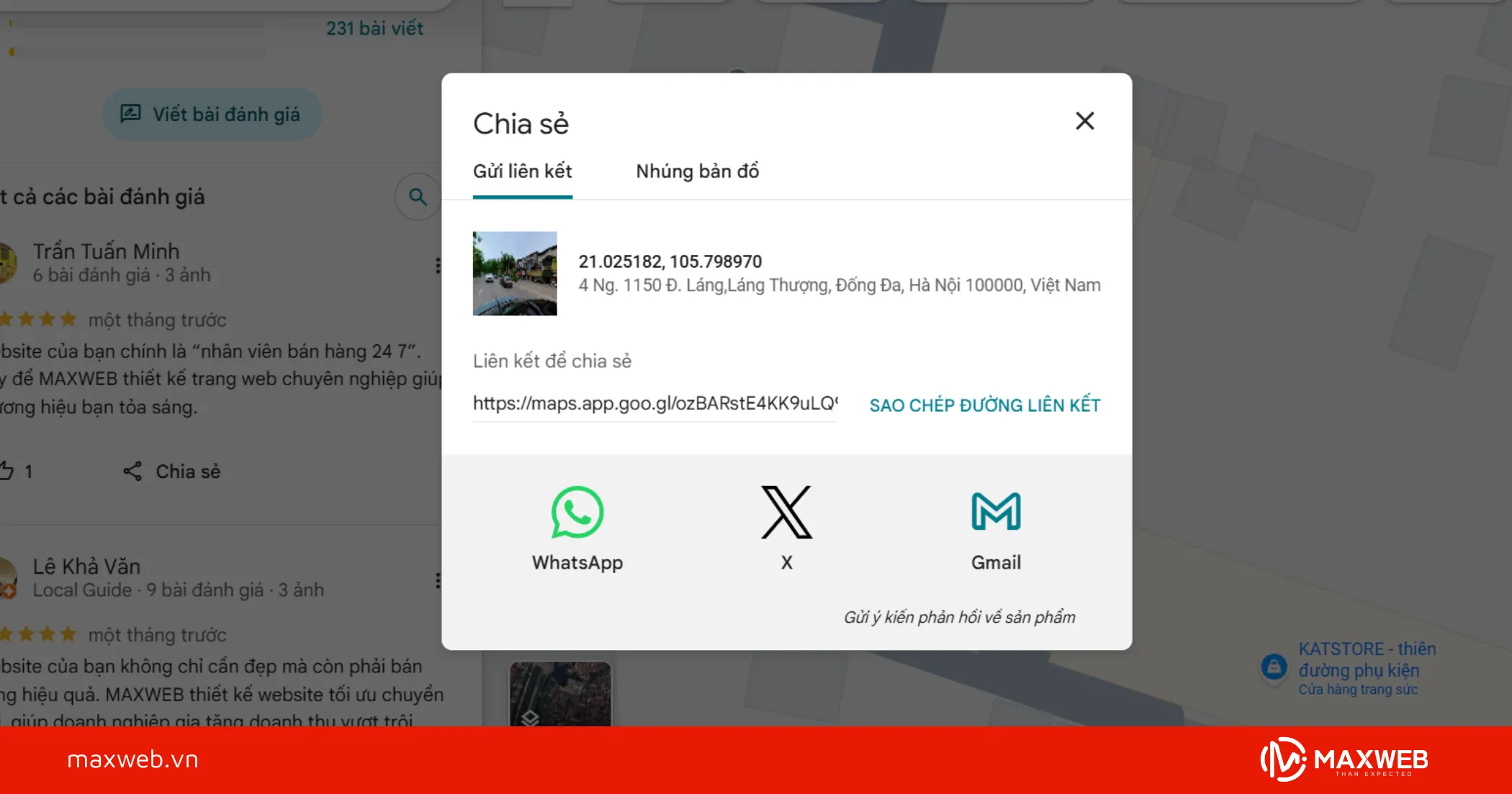 Xem tọa độ được hiển thị trên Google Map