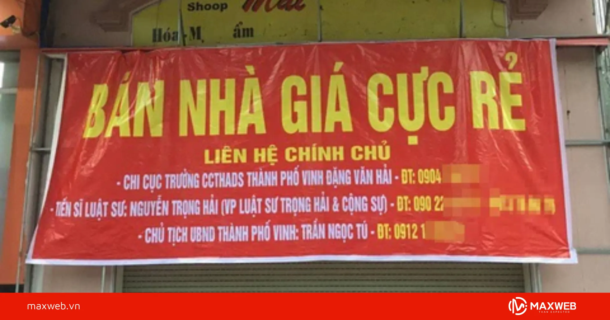 Bảng hiệu bán nhà đất treo tại tài sản mẫu 1