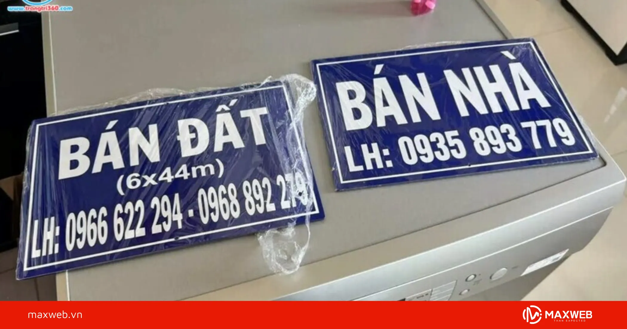 Bảng hiệu bán nhà đất treo tại tài sản mẫu 3